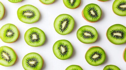 Fototapeta premium Sliced and Whole Kiwi Fruits Scattered on White Background