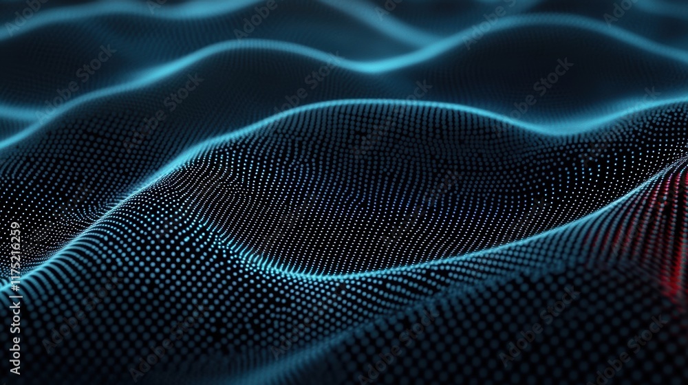 Poster abstract waves of glowing dots create a mesmerizing digital landscape, perfect for technology and fu