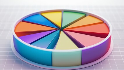 A colorful pie chart featuring varied segments in bright hues arranged in a circular layout, emphasizing creativity and design, set against a light background.