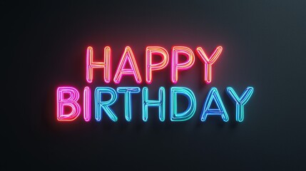 Fototapeta premium Neon Happy Birthday Sign in Minimalist Style