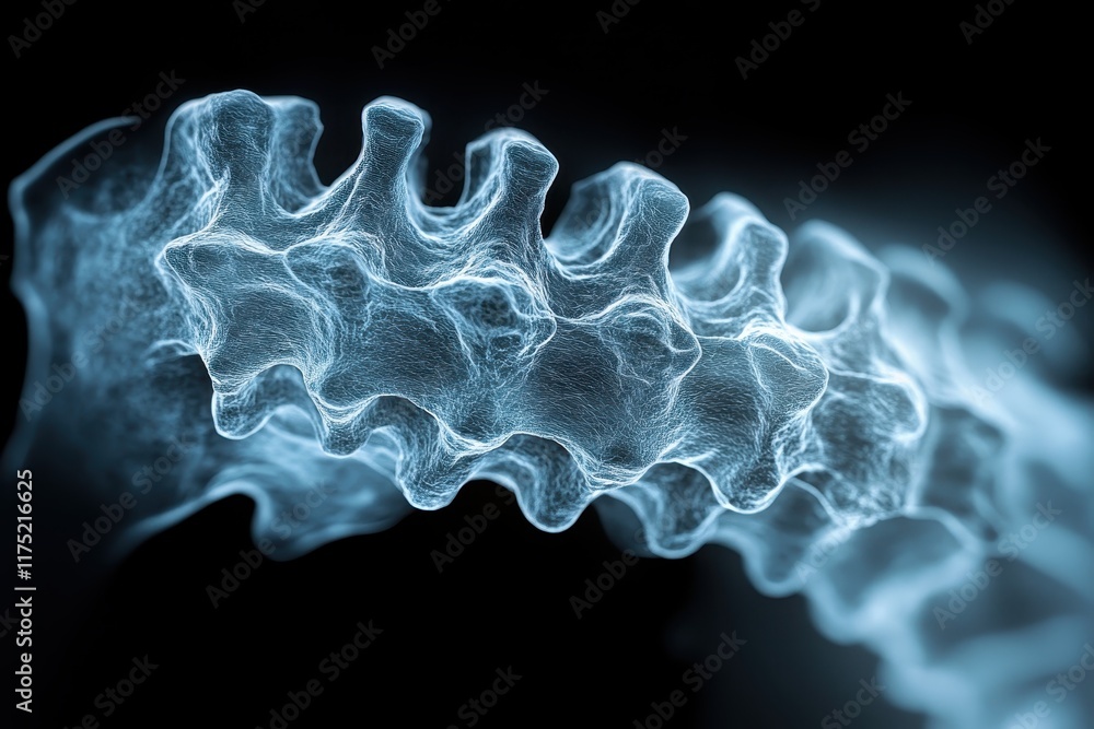 Poster detailed view of a human spinal column showcasing vertebrae structure and texture in a dark setting 
