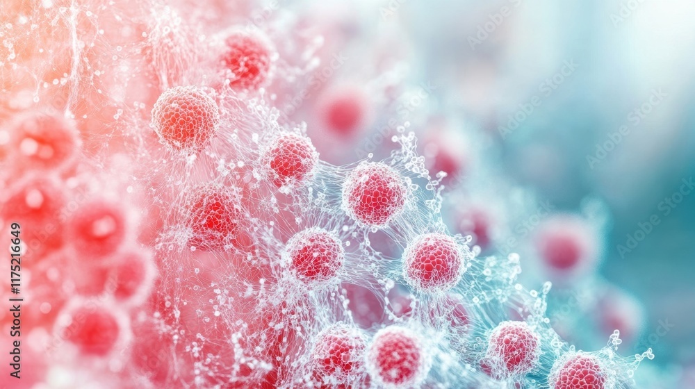 Poster abstract representation of cellular structures with vibrant colors, illustrating the complexity of m