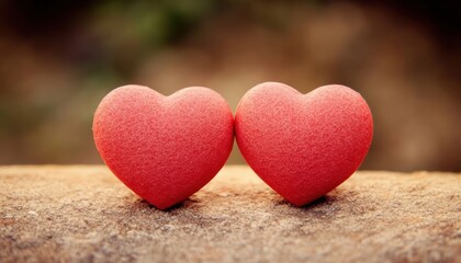 Obraz premium Two red hearts symbolize love and affection, perfect for expressing emotion and connection in various projects.