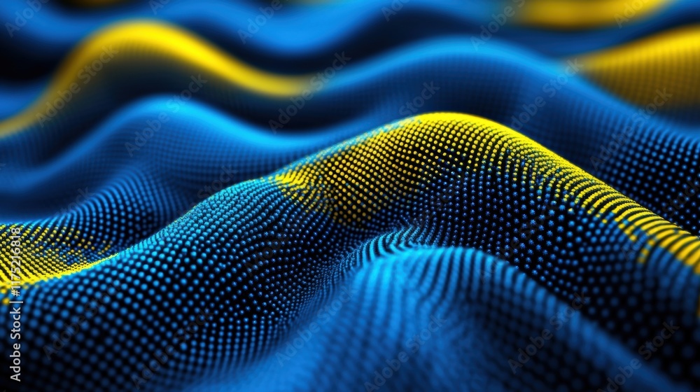 Aufkleber vibrant waves of blue and yellow dots create a dynamic abstract pattern. ideal for modern digital ar