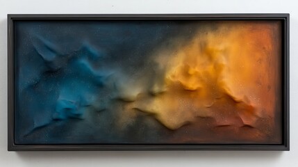 Abstract art piece featuring a mesmerizing blend of teal and amber hues. The textured surface creates a sense of depth and movement, reminiscent of a celestial landscape.