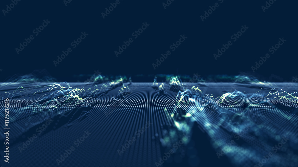 Poster big data technology background. motion of digital data flow. transferring of big data. artificial in