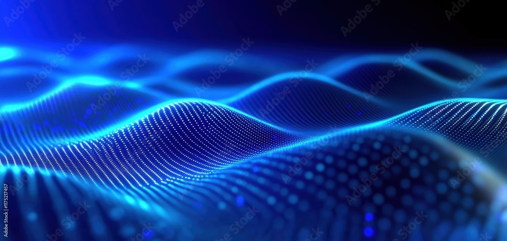 Poster mesmerizing blue waves of light creating a serene, flowing pattern, perfect for tech or abstract bac