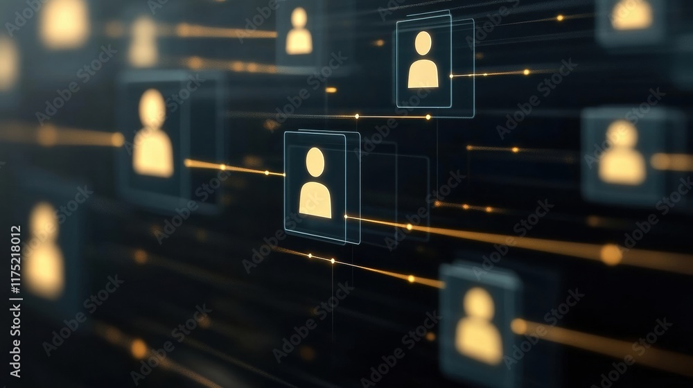 Poster abstract network of connected user profiles representing digital communication and social connectivi