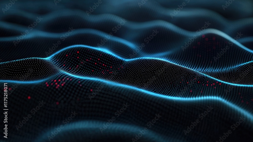 Poster Abstract digital wave pattern with luminous dots creating a mesmerizing visual texture and depth in a dark background.