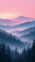 Obraz premium Misty Mountain morning light pink purple pastel gradient dreamy atmosphere phone wallpaper background 4k