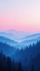 Obraz premium Misty Mountain morning light pink purple pastel gradient dreamy atmosphere phone wallpaper background 4k