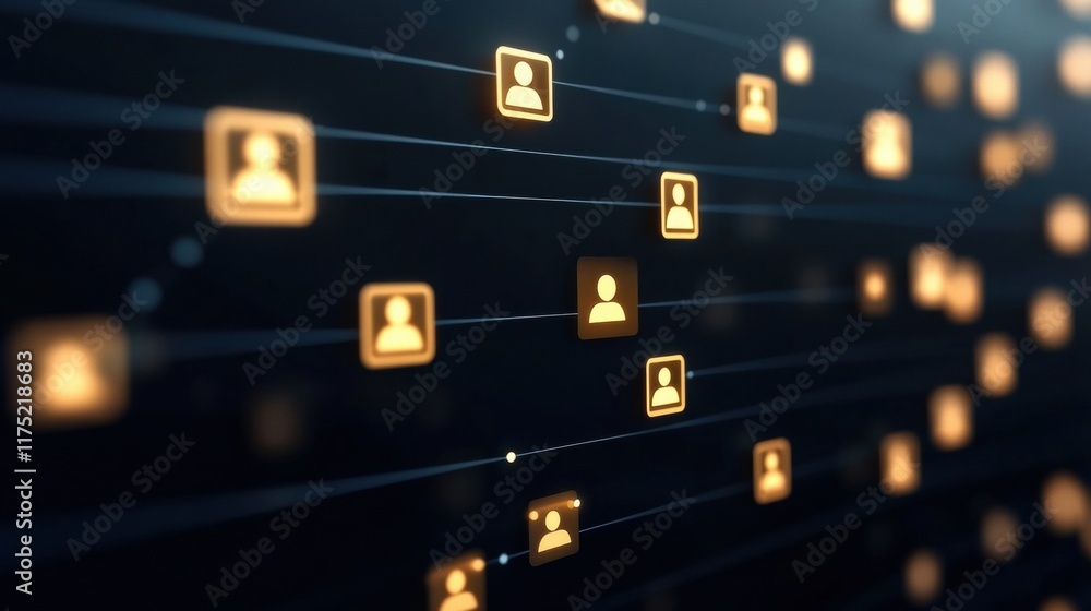 Poster abstract digital network with user icons representing connections and online interactions in a moder