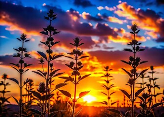 Silhouette of Lambsquarter Plants at Sunset,  Nature Photography