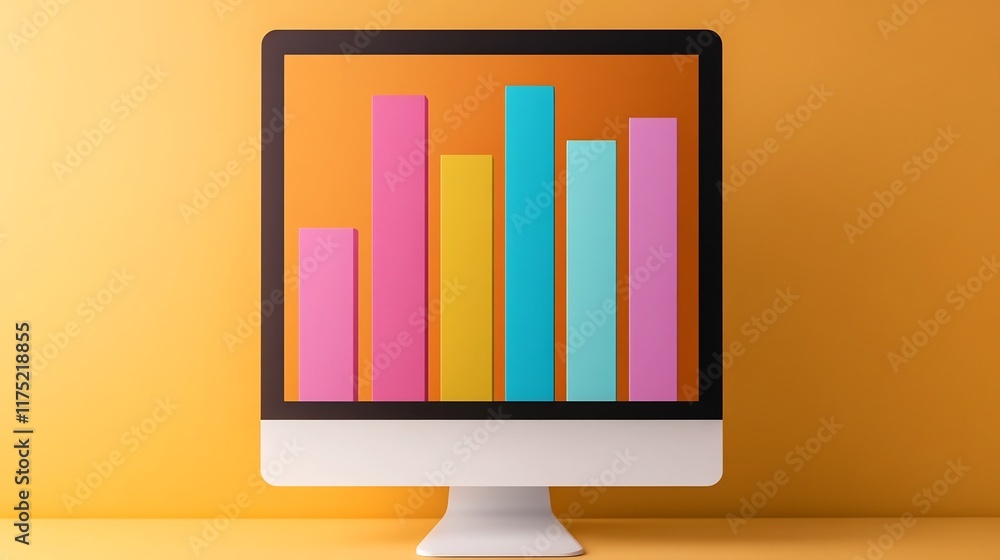 Poster dynamic 3d growth chart pushing out from digital display with vibrant colors