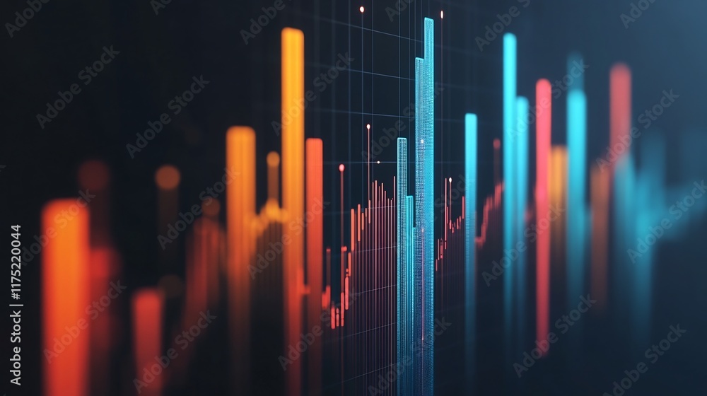 Aufkleber glowing 3d graph bars emerging from screen depicting data analysis and business intelligence