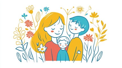 Fototapeta premium Loving Family in a Colorful Floral Setting