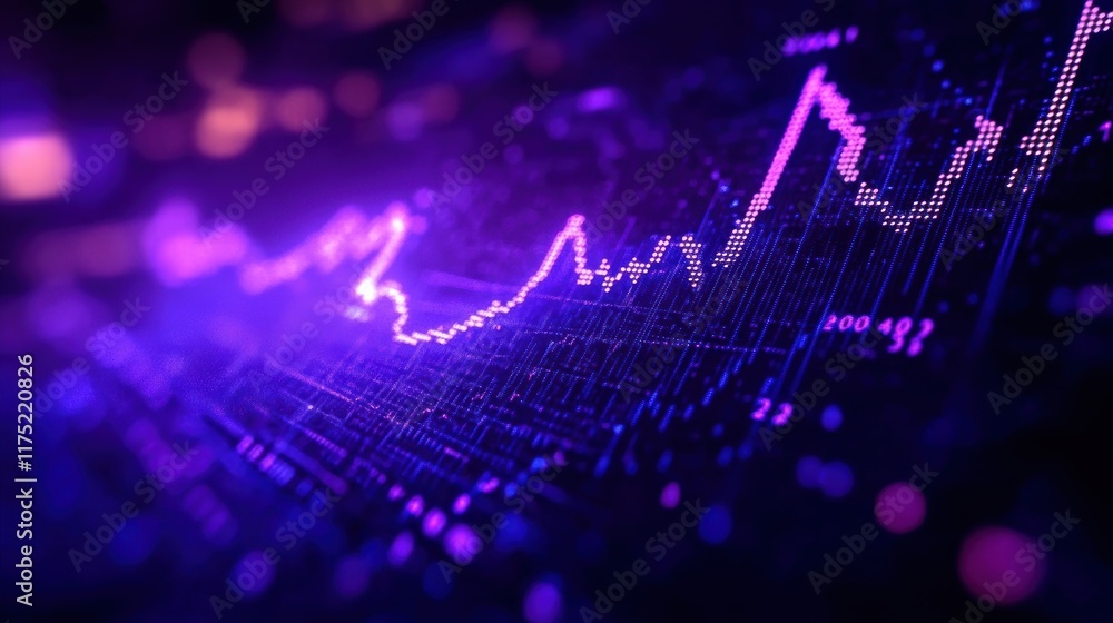 Poster vibrant digital graph illustrating market trends with colorful data visualization in a futuristic st