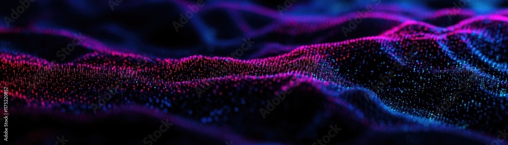 Poster abstract digital landscape featuring vibrant waves of color in a mesmerizing display of light and te