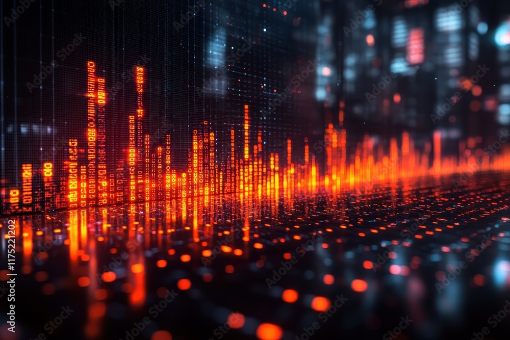 Poster visual representation of data flow highlighting vibrant digital patterns and structures in a futuris