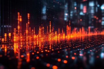Visual representation of data flow highlighting vibrant digital patterns and structures in a futuristic setting