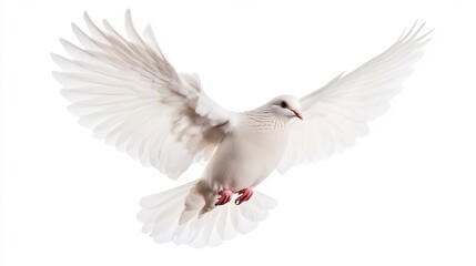 Obraz premium White Dove in Flight with Spread Wings on Plain Background