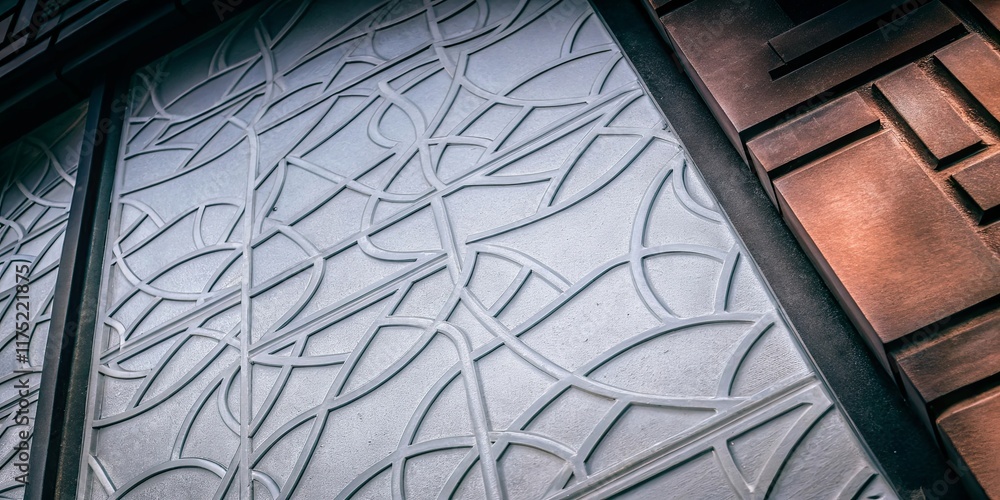 Poster A wall with a pattern of lines and shapes