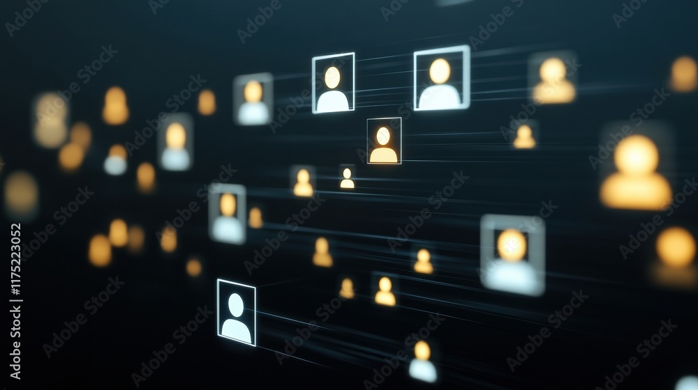 Poster abstract digital network of interconnected user profiles illustrating social connection and data vis