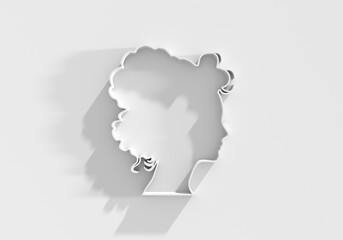 Young woman face side view icon. Elegant silhouette of a female head. Avatar profile sign. 3D render