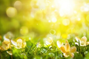 A vibrant field adorned with golden flowers under a bright, warm sunlight, creating a serene and peaceful atmosphere.