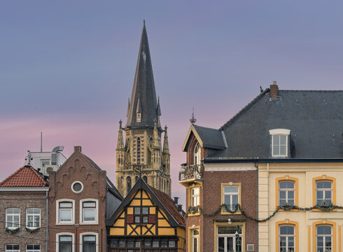 Skyline of Sittard, Province Limburg, The Netherlands, seen from the market square