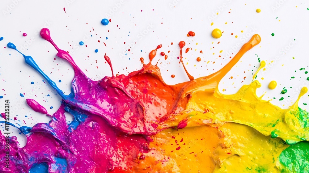Poster vibrant abstract paint splatter frozen in dynamic motion on white background
