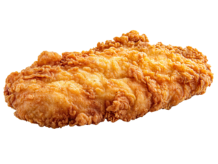 A Breaded chicken schnitzel isolated over transparent background, PNG cut-out