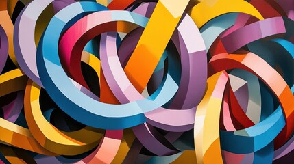 Obraz premium A collection of colorful, interlocking geometric forms in dynamic motion