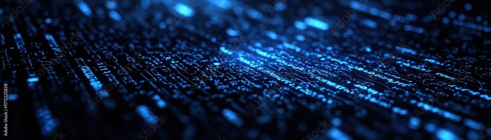 Poster abstract digital background with glowing blue particles and data streams, perfect for technology and