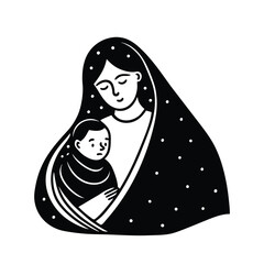  mother wrapping child..