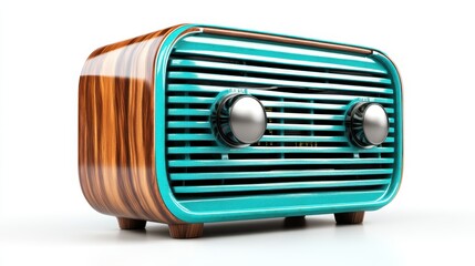 A stylish turquoise radio accented with a wood grain finish, combining retro design elements with...