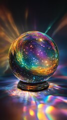 Galactic Glass Sphere: Mesmerizing Nebula Colors with Holographic Rainbow Light Beams