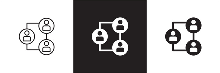 Business person network connection icon set. Icons that have meaning of relation, community, management, partner, social, interaction, communication. Vector icon design in thin line and flat design.
