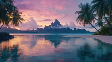 Serene Sunset Over Tropical Island Paradise