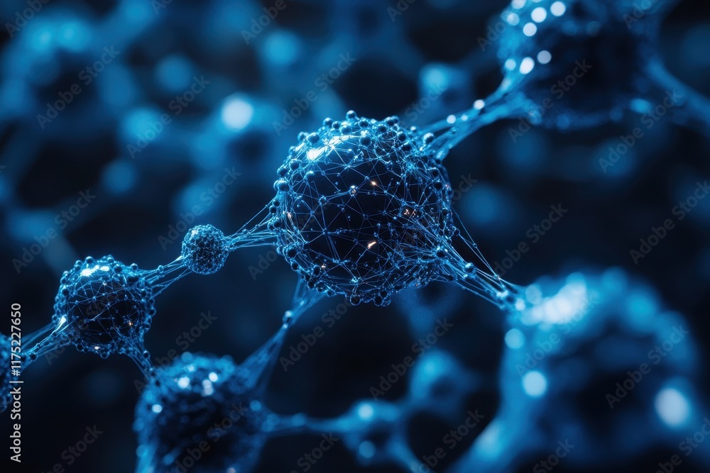Poster scientific visualization of interconnected molecular structures showcasing intricate patterns and vi