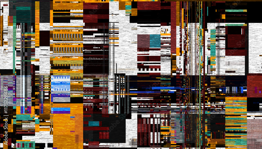 Poster Abstract creative glitch overlay texture. Geometric pixel pattern of a digital glitch on transparent background, digital pattern