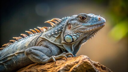 Obraz premium Silver Iguana on Rock - Symbol of the 2024 Dragon Year