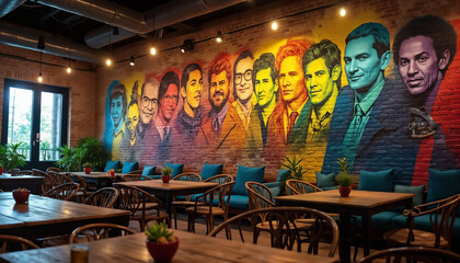 Colorful Mural in Modern Restaurant Setting