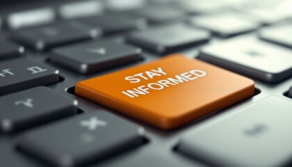 Stay Informed, A close up shot of a keyboard key with the words Stay Informed clearly printed
