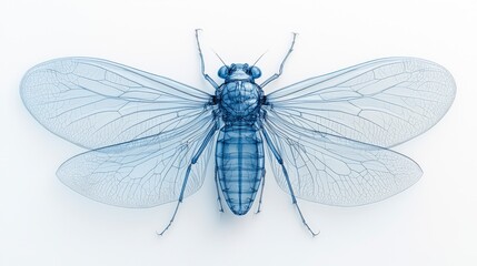 Transparent Cicada Image with Intricate Wing Patterns and Exquisite Details on White Background