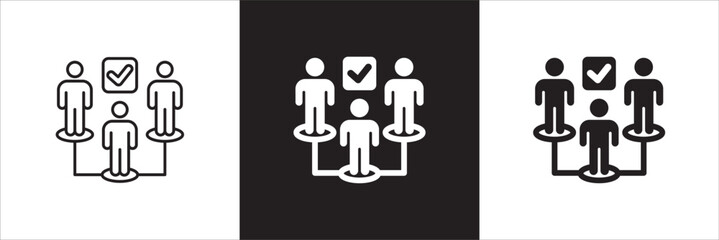 Teamwork cooperation icon set. Icons that have meaning of job done, relation, community, management, partner, social, interaction, communication. Vector icon design in thin line and flat design.