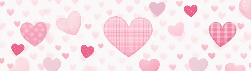 A vibrant pattern of varied pink hearts, perfect for romantic themes, cards, and crafts. Ideal for Valentine's Day designs.