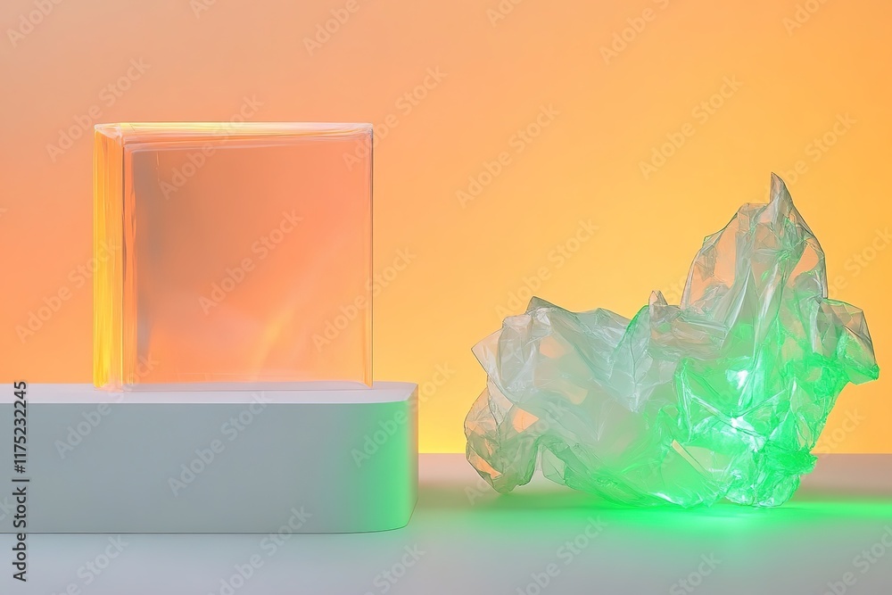 Poster translucent shapes illuminated by soft colors create an intrigui