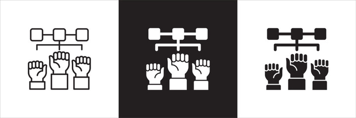 Fototapeta premium Teamwork cooperation icon set. Icons that have meaning of job done, relation, community, management, partner, social, interaction, communication. Vector icon design in thin line and flat design.