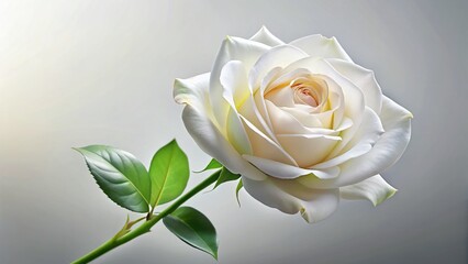 Fototapeta premium Single White Rose Isolated, Elegant Floral Image, Botanical Photography, Pure White Rose Bloom